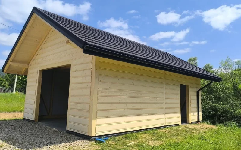 nowoczesny garaz drewniany dwustanowiskowy blachodachowka wkdecker podhale